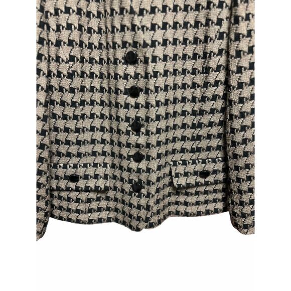 Vintage Tan Black Houndstooth Wool V-Neck Button Down Blazer - Picture 3 of 10